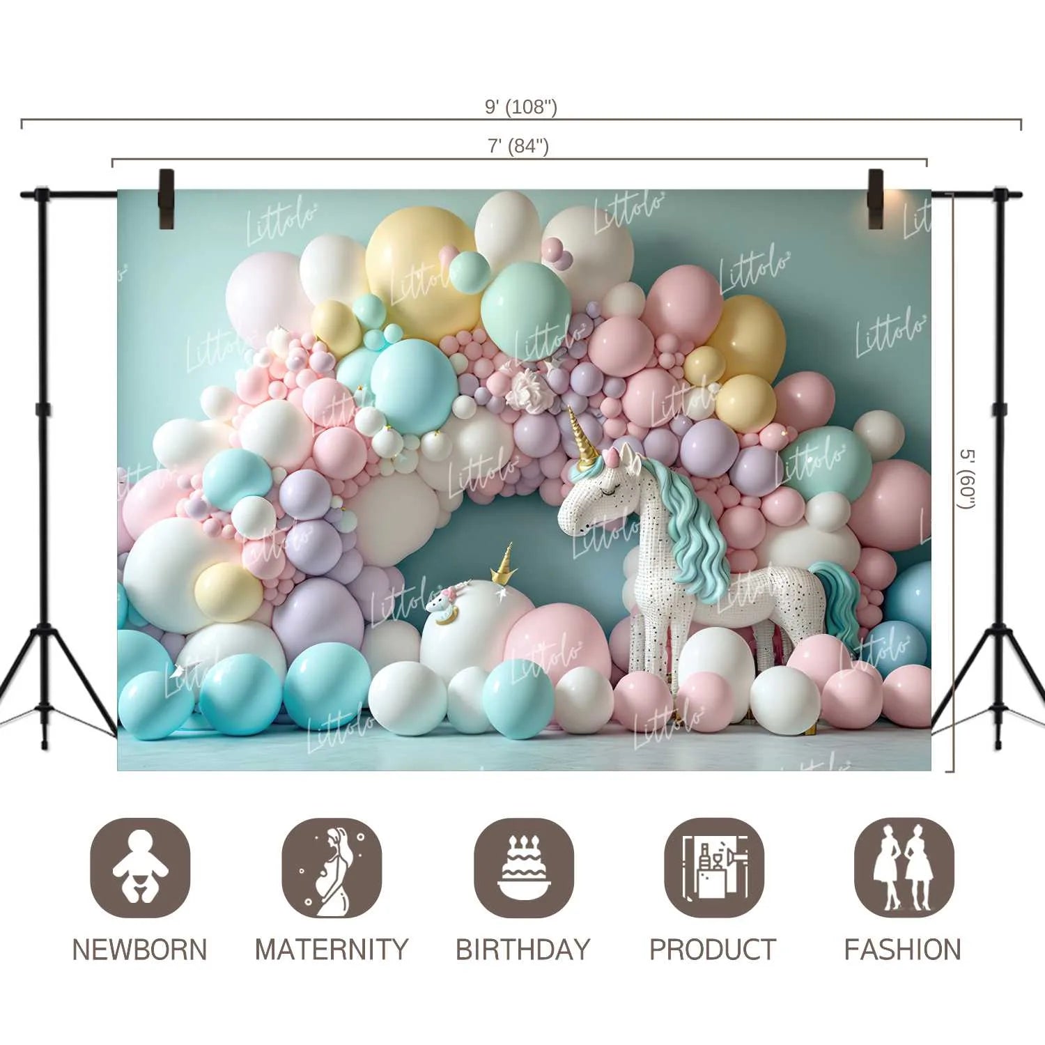 LB0855 Balloons Garland Unicorn Backdrop