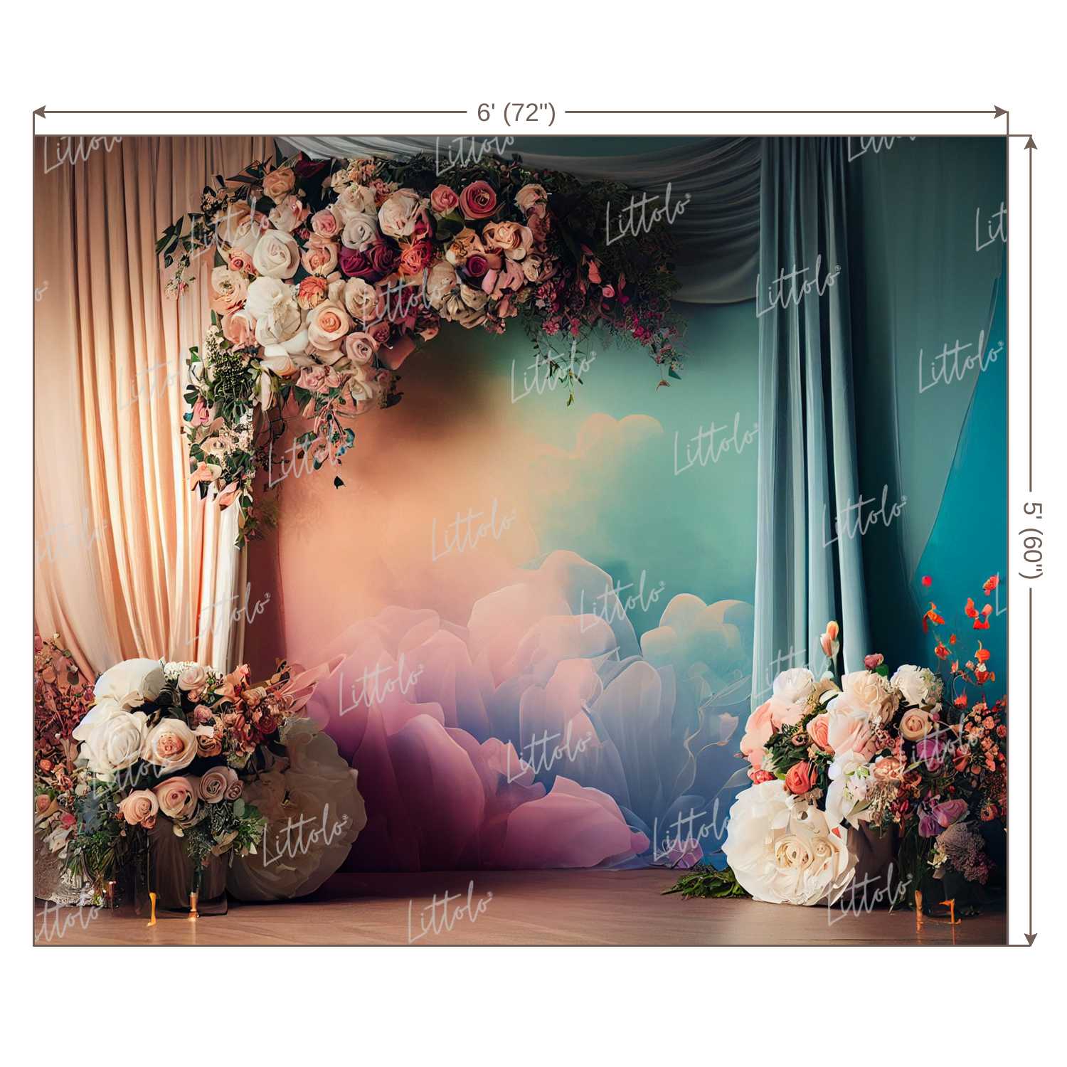 LB0865 Curtain Drape Floral Backdrop