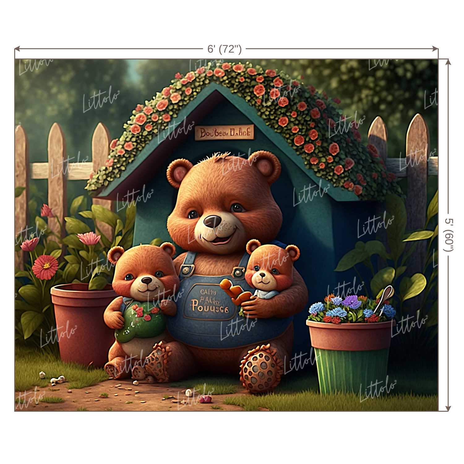 LB0890 Bear with Kids Backdrop