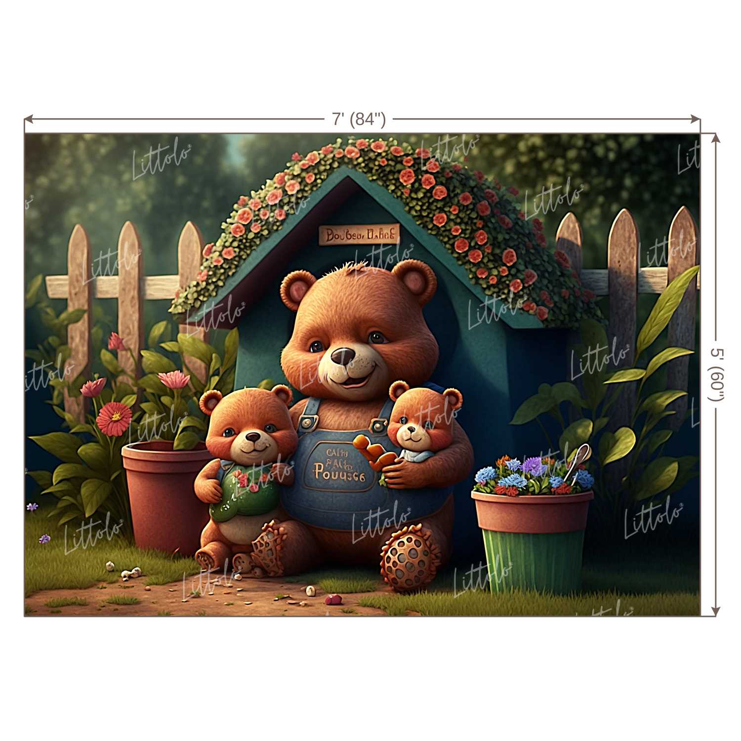 LB0890 Bear with Kids Backdrop