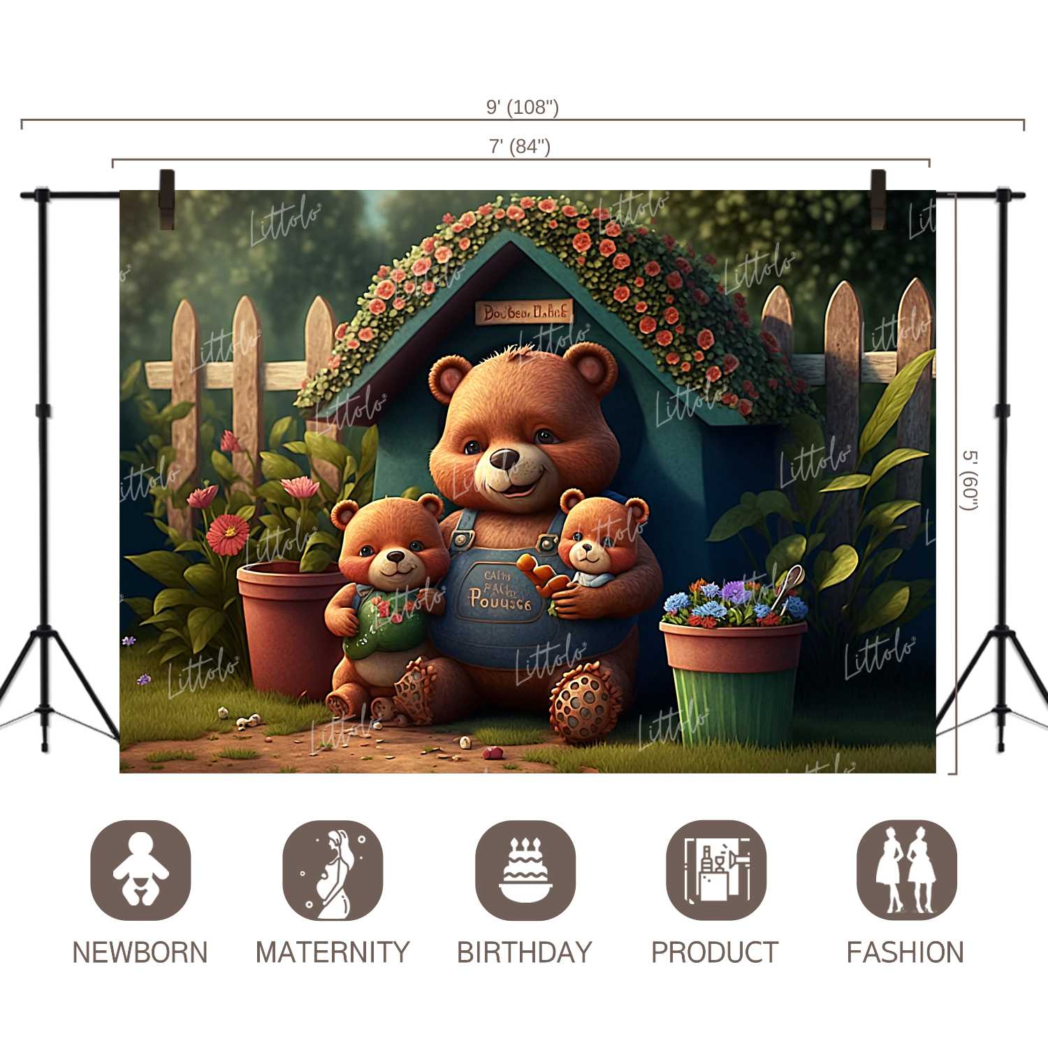 LB0890 Bear with Kids Backdrop