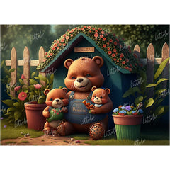 LB0890 Bear with Kids Backdrop