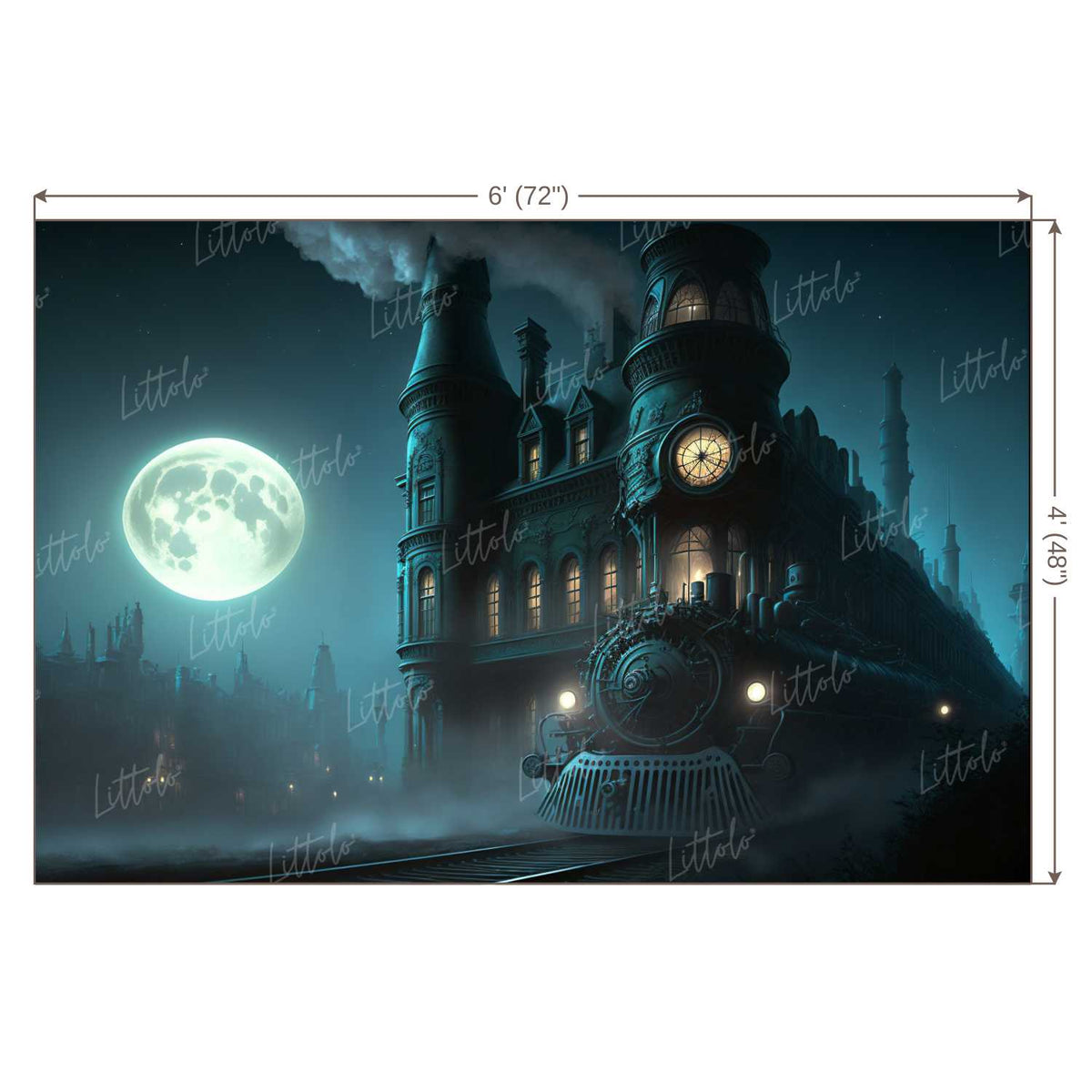 LB0891 Steam Train in Fool Moon Night Backdrop