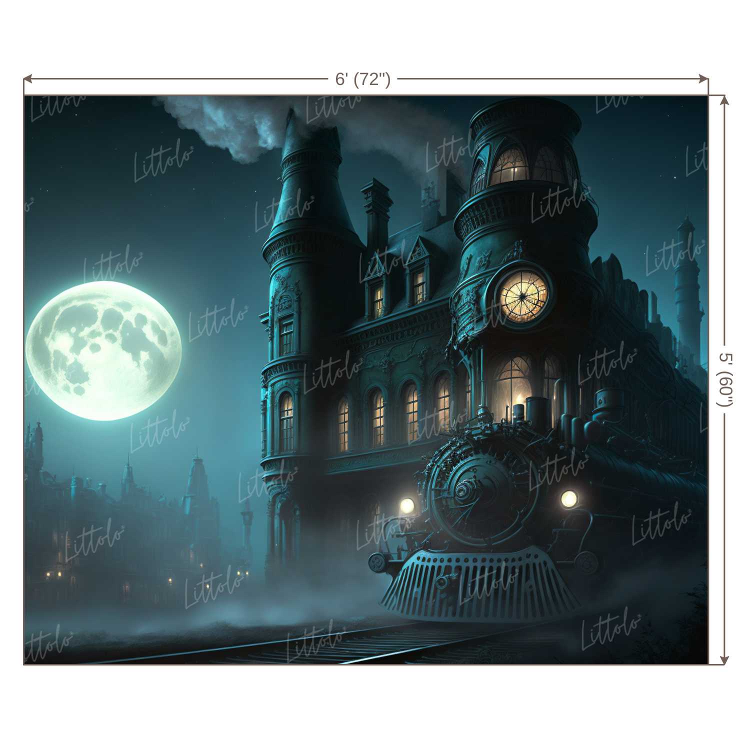 LB0891 Steam Train in Fool Moon Night Backdrop