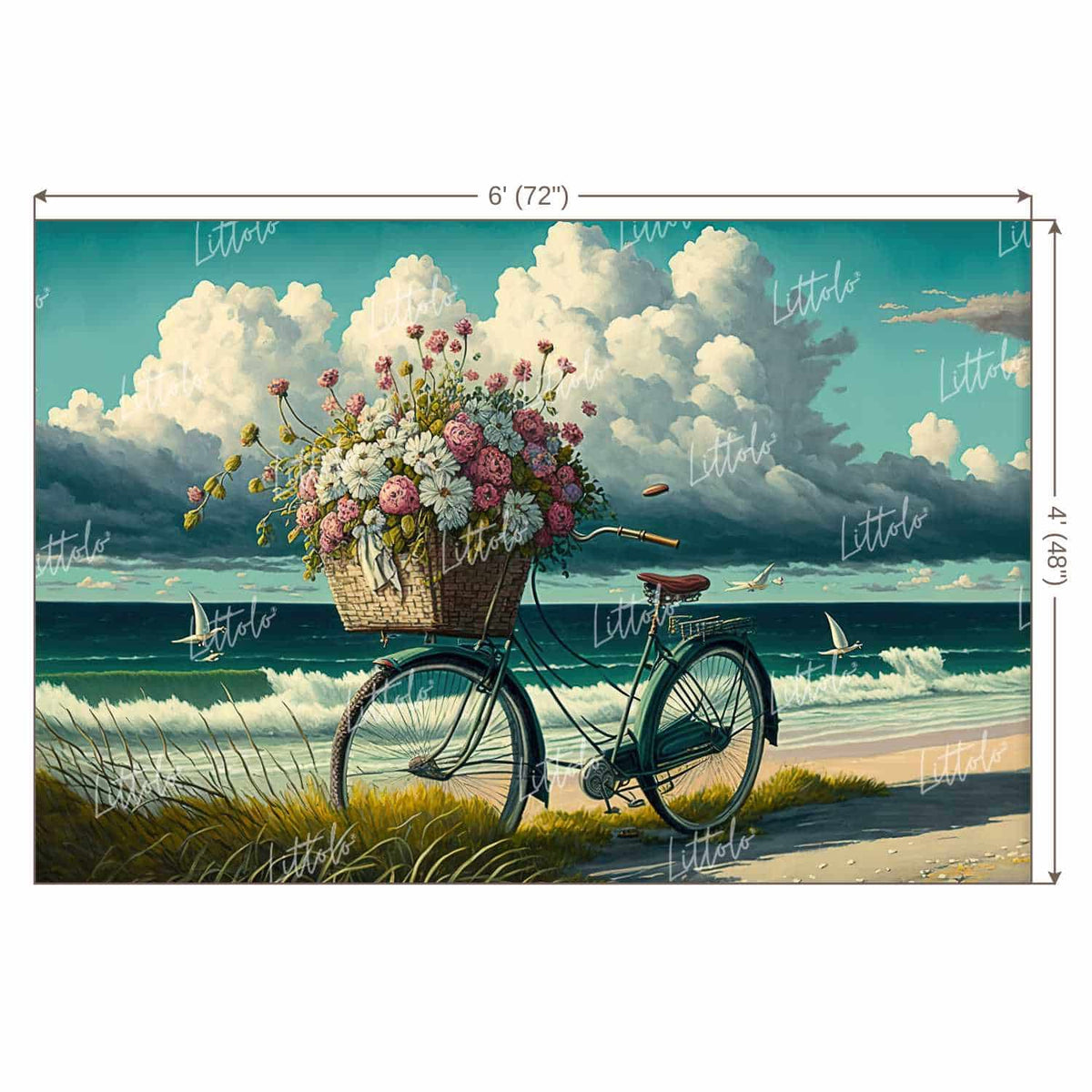 LB0892 Bicycle with Flower Basket on beach Backdrop