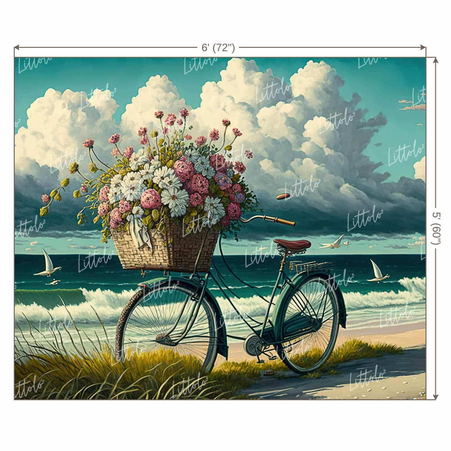 LB0892 Bicycle with Flower Basket on beach Backdrop