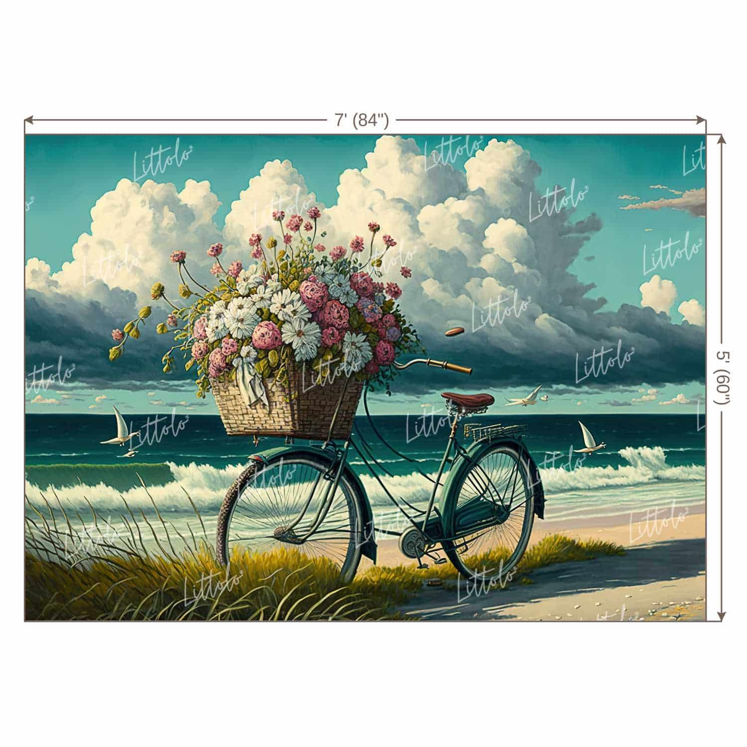 LB0892 Bicycle with Flower Basket on beach Backdrop