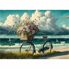 LB0892 Bicycle with Flower Basket on beach Backdrop