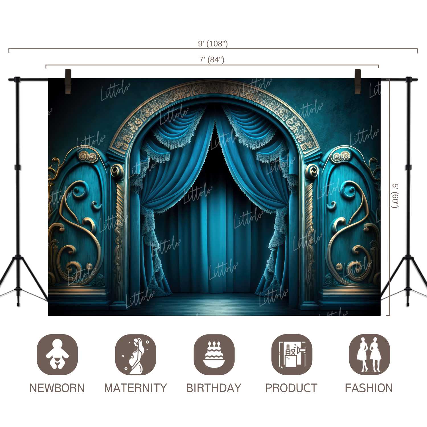 LB0903 Blue Stage Curtain Backdrop