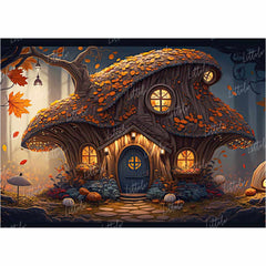 LB0930 Mushroom Cottage in Autumnal Woodland Backdrop