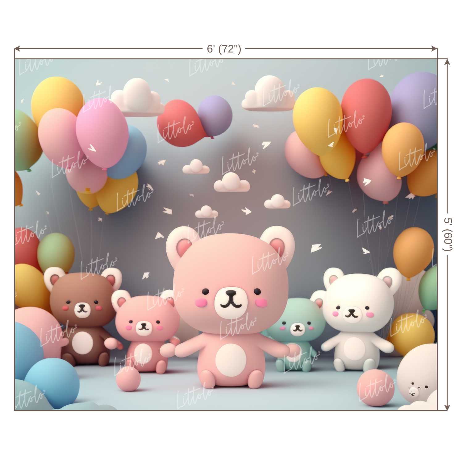 LB0981 Balloons Garland Teddy Backdrop