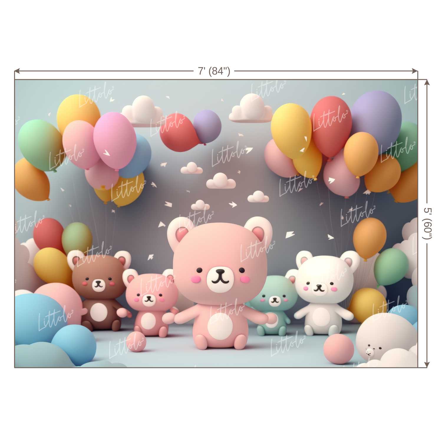 LB0981 Balloons Garland Teddy Backdrop