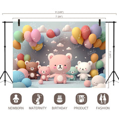 LB0981 Balloons Garland Teddy Backdrop