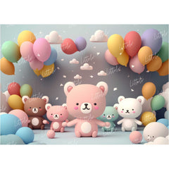 LB0981 Balloons Garland Teddy Backdrop