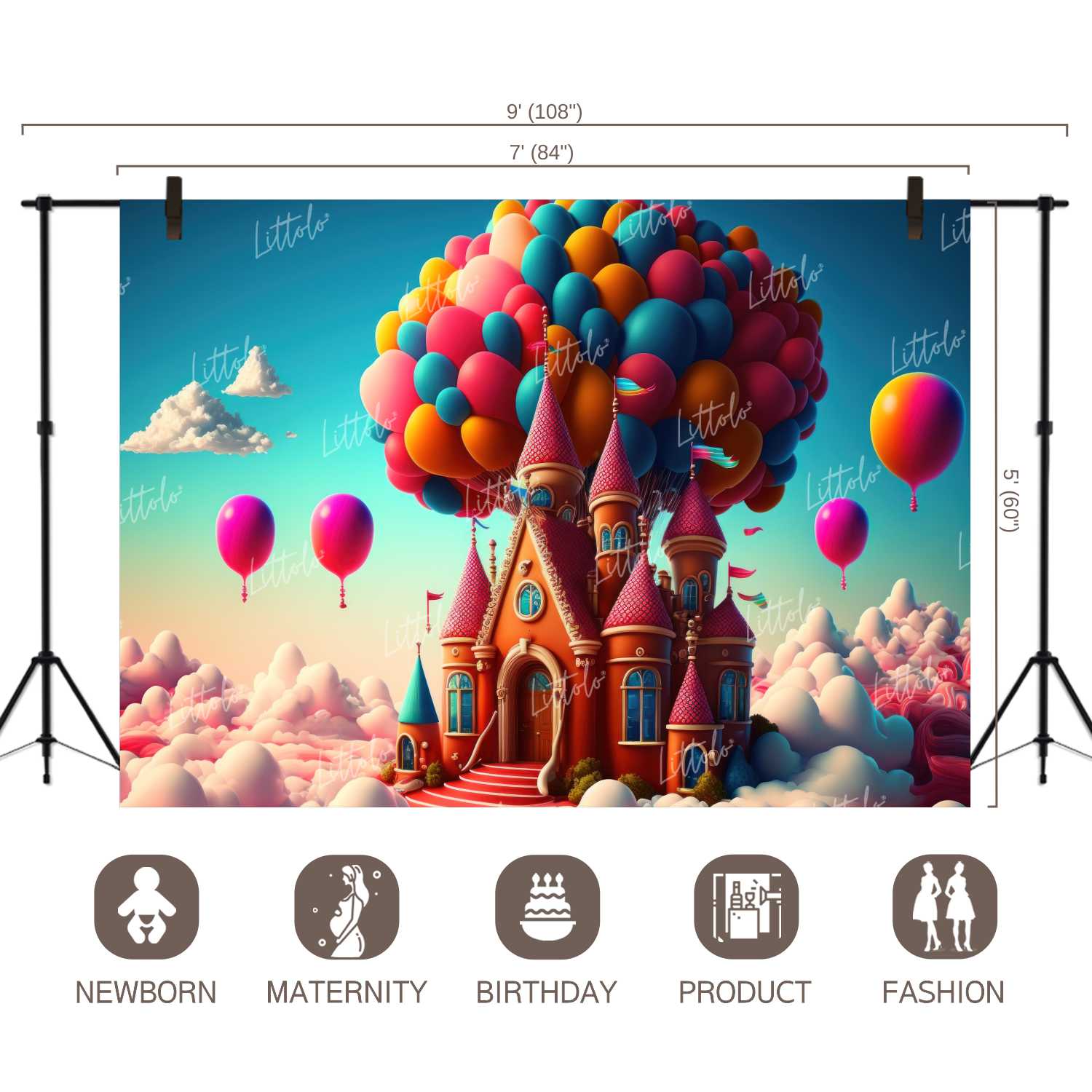 LB0989 Balloons Garland Castle Backdrop