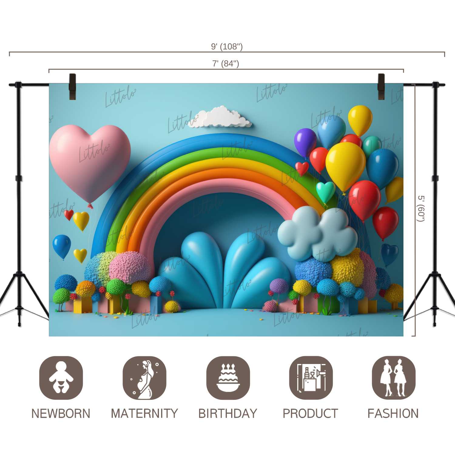 LB0995 Balloons Garland Rainbow Backdrop