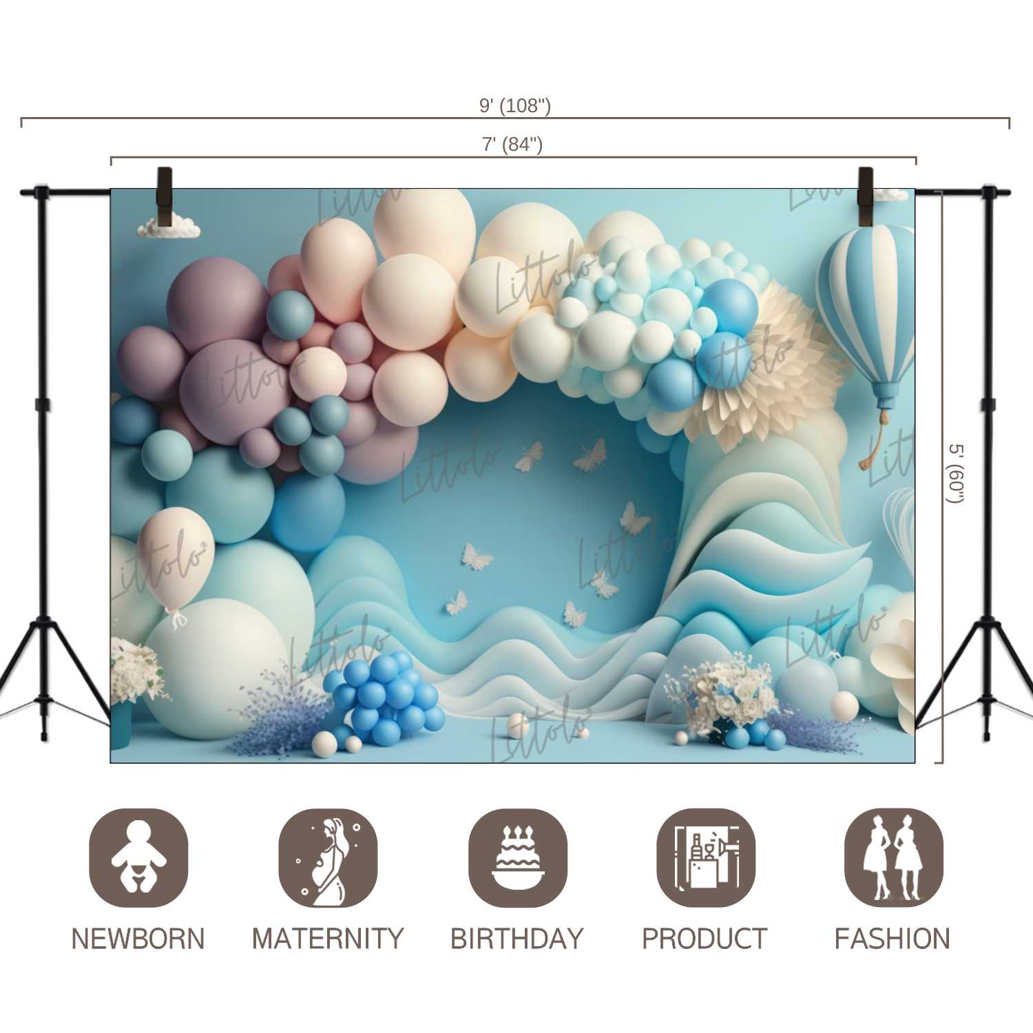 LB1036 Balloons Garland Parachute Backdrop