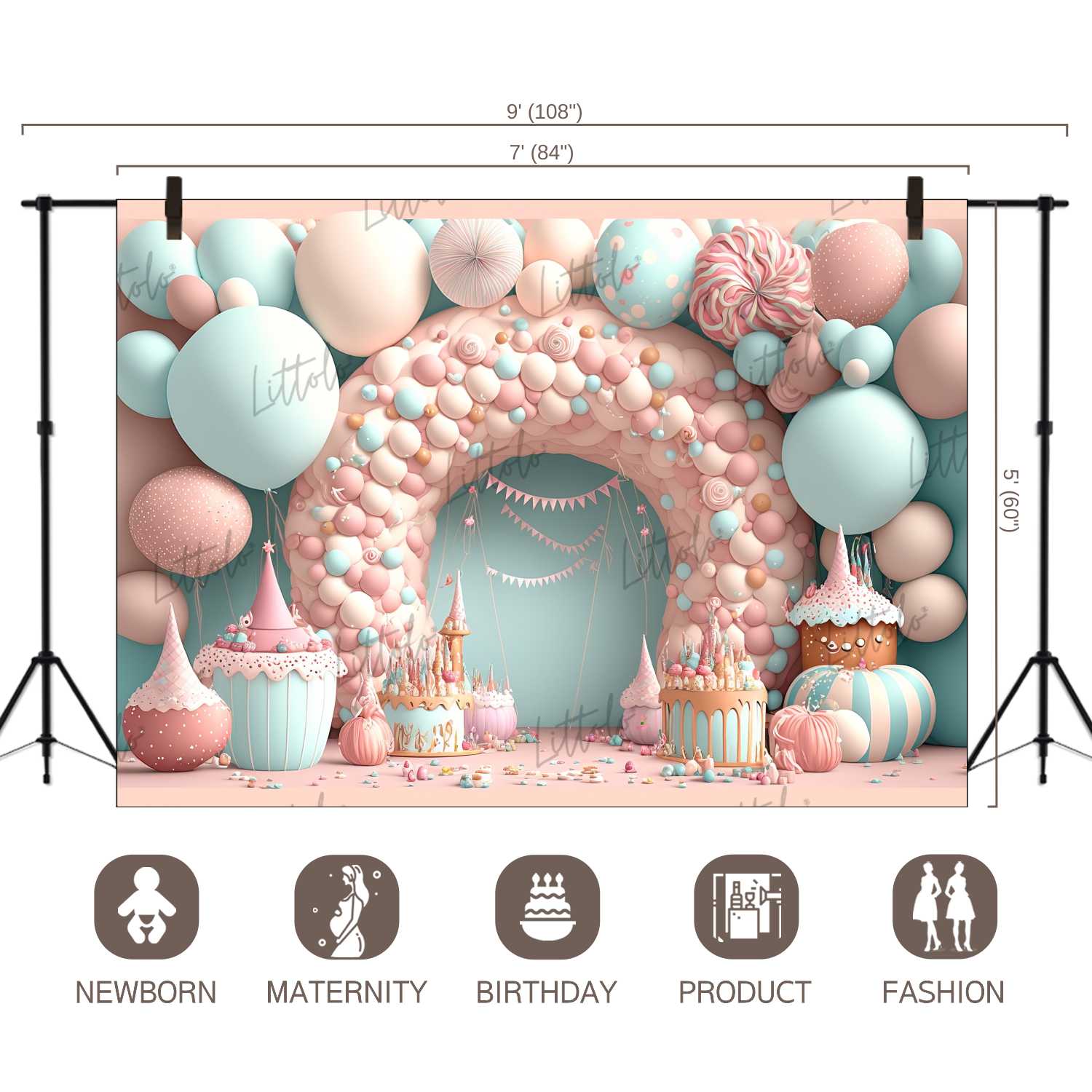 LB1075 Balloons Garland Birthday Backdrop