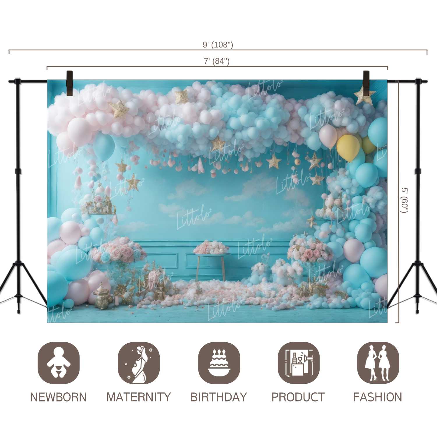 LB1271 Cake Smash and Themed Drops Balloon Garland Backdrop