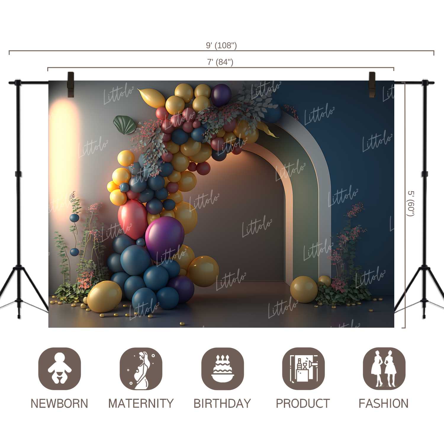 LB1464 Cake Smash and Themed Drops Balloon Garland Backdrop