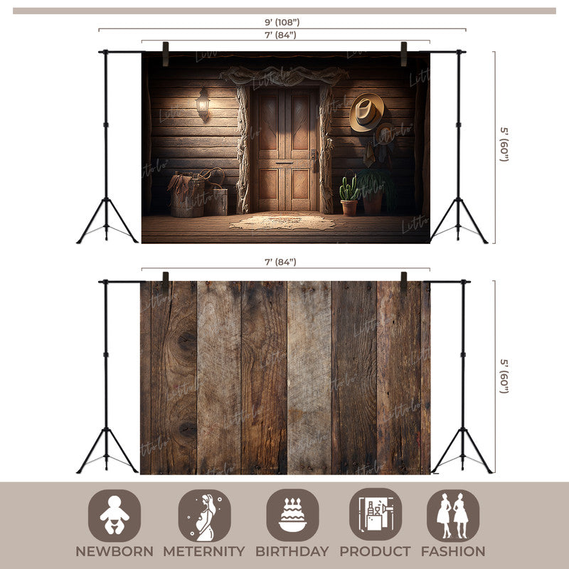 LB1510 Rustic Cabin Interior Backdrop Combo (2 Pcs)