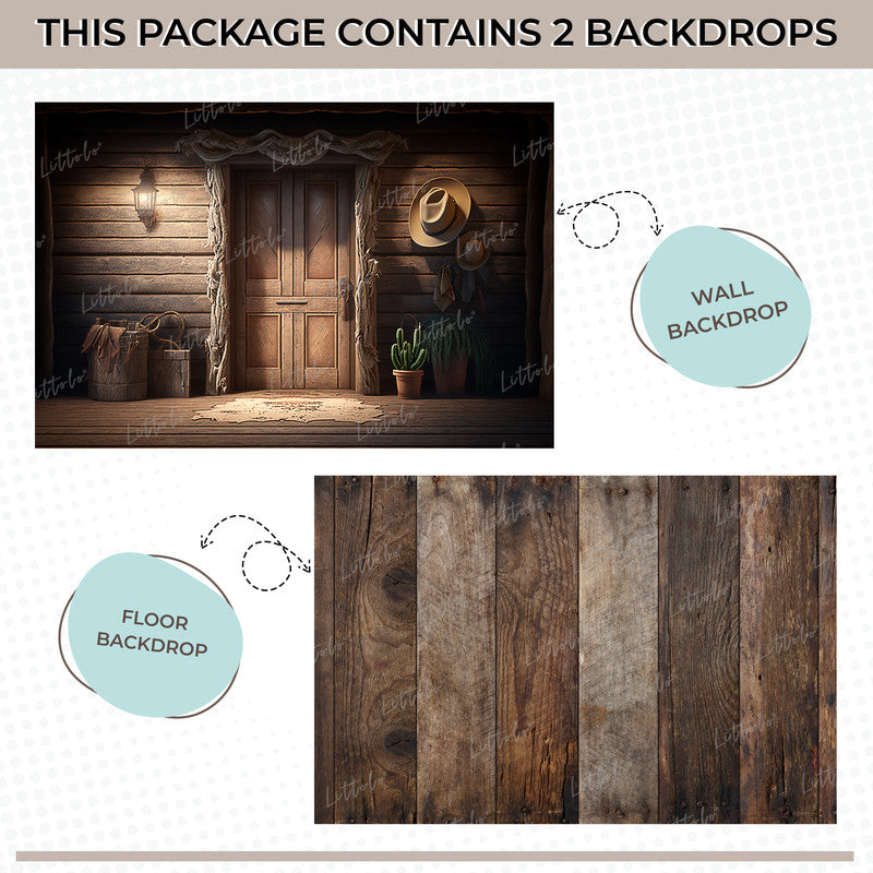 LB1510 Rustic Cabin Interior Backdrop Combo (2 Pcs)