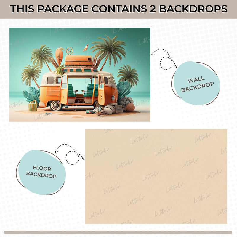 LB1511 Vintage Beach Van Backdrop Combo (2 Pcs)