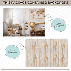 LB1529 Vintage Travel-Themed Studio Backdrop Combo (2 Pcs)