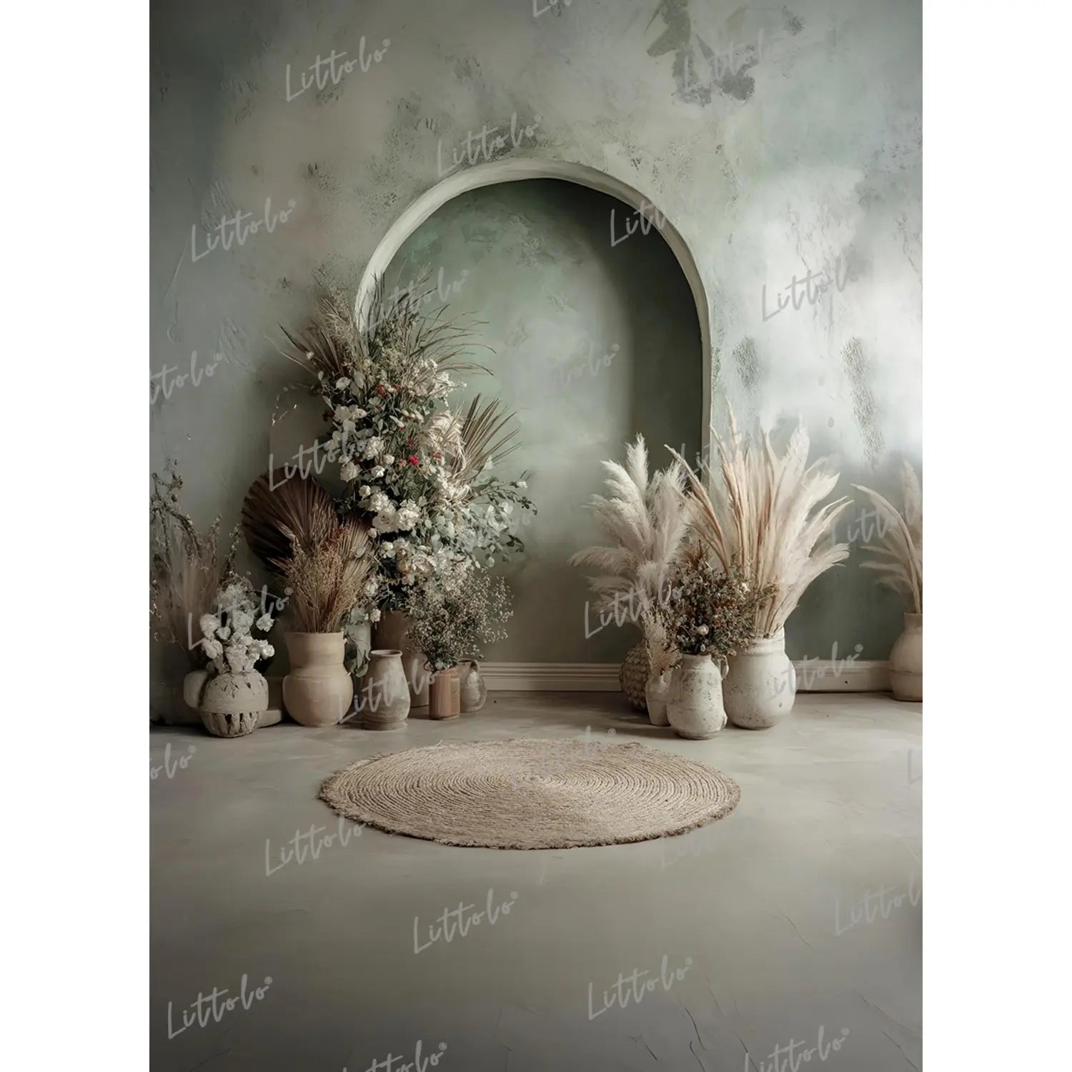 LB1586 Sage Boho Arch Maternity Backdrop