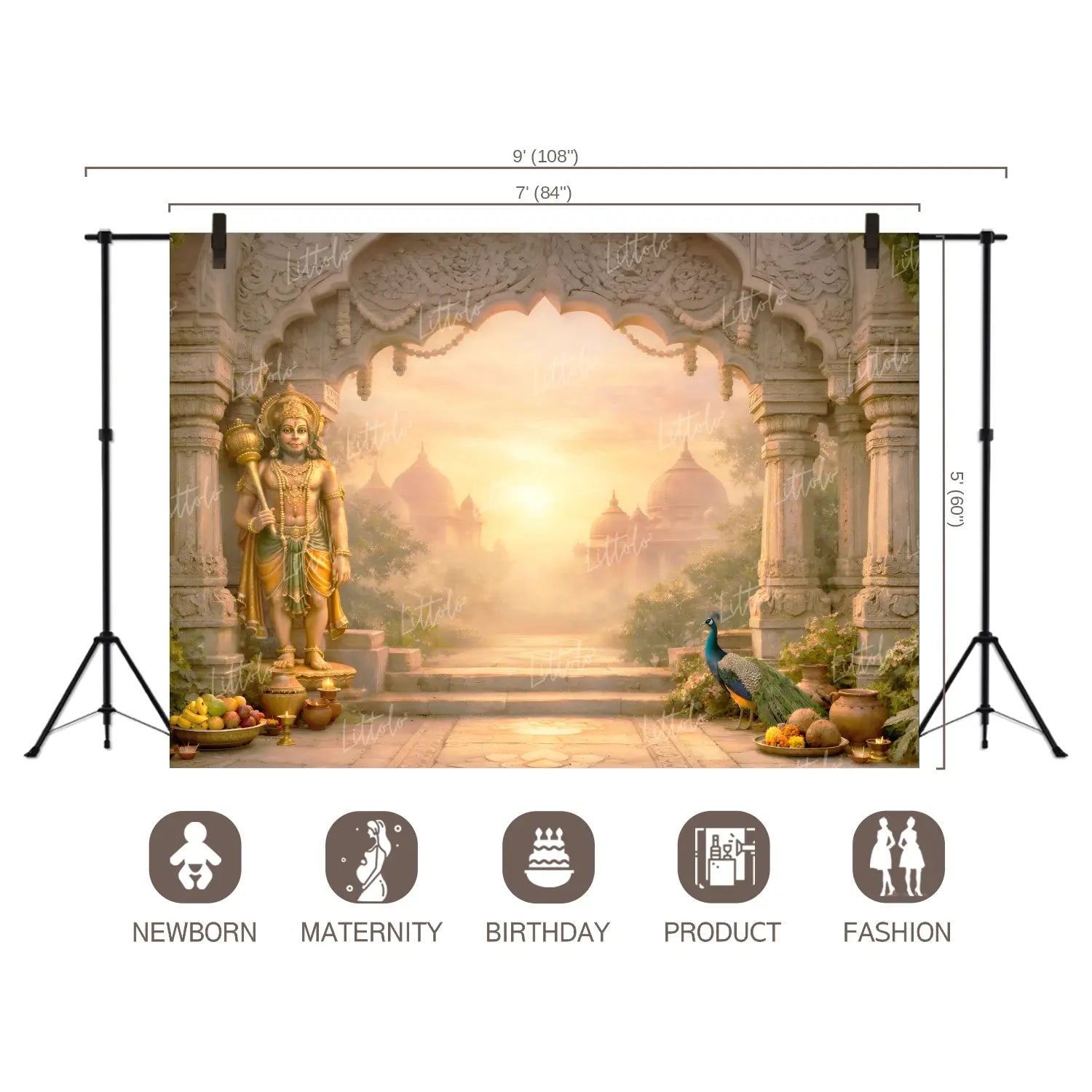 LB1596W Ayodhya Lord Hanuman Ram Navami Wall Backdrop