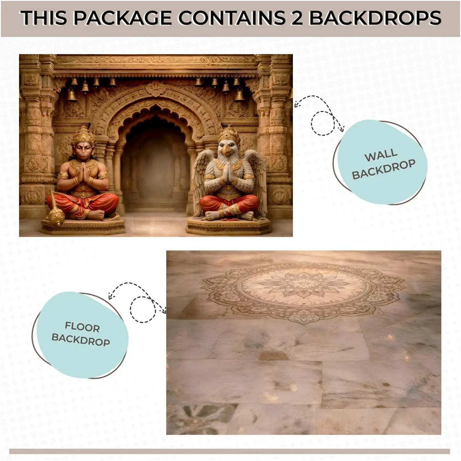 LB1601C Divine Hanuman & Garuda Ram Navami Temple Floor & Wall Duodrop (2 Pcs)
