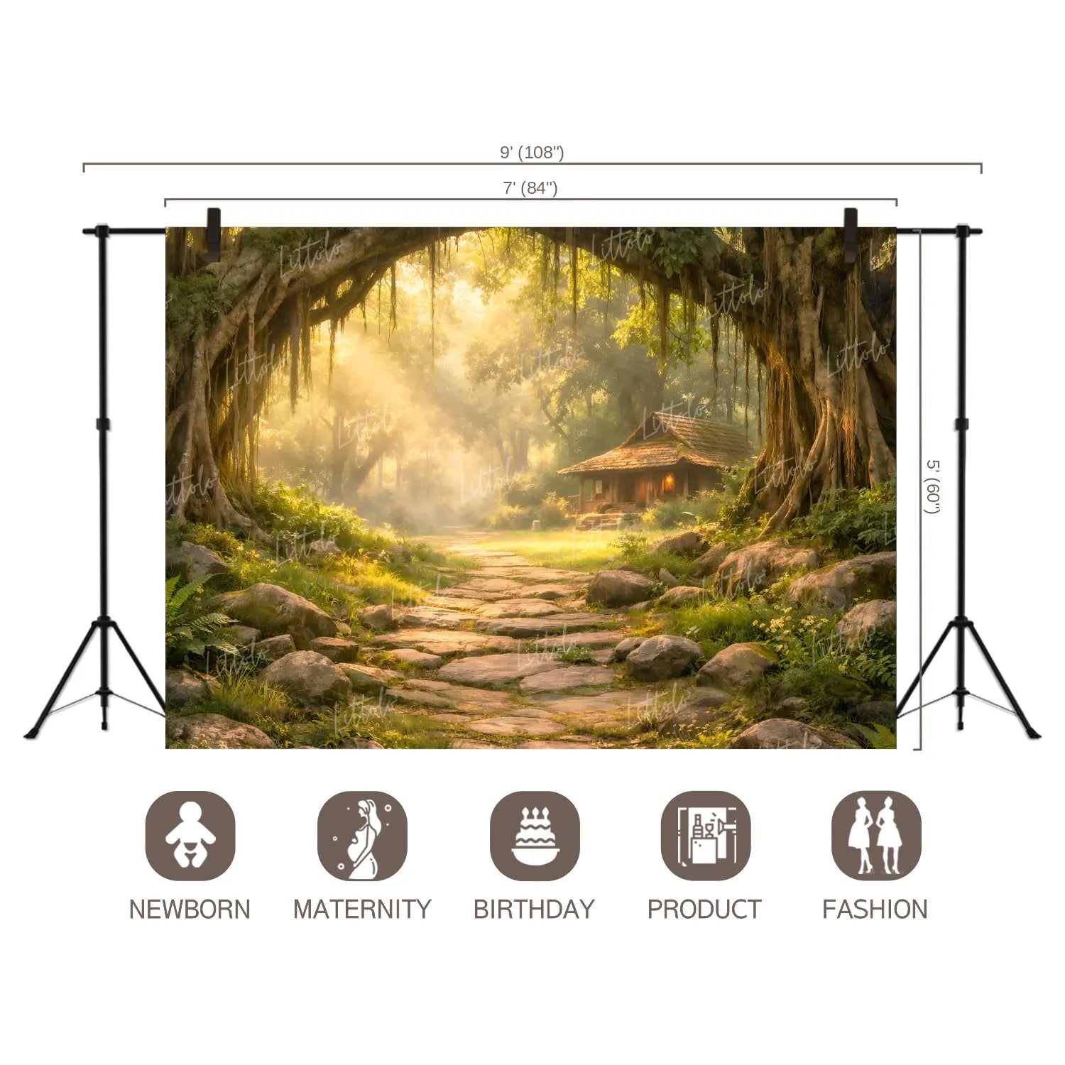 LB1604W Mystic Forest Cottage Wall Backdrop