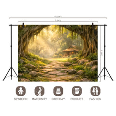 LB1604W Mystic Forest Cottage Wall Backdrop