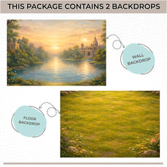 LB1608C Vrindavan Yamuna Ghat Sunrise Floor & Wall Backdrop (2 Pcs)