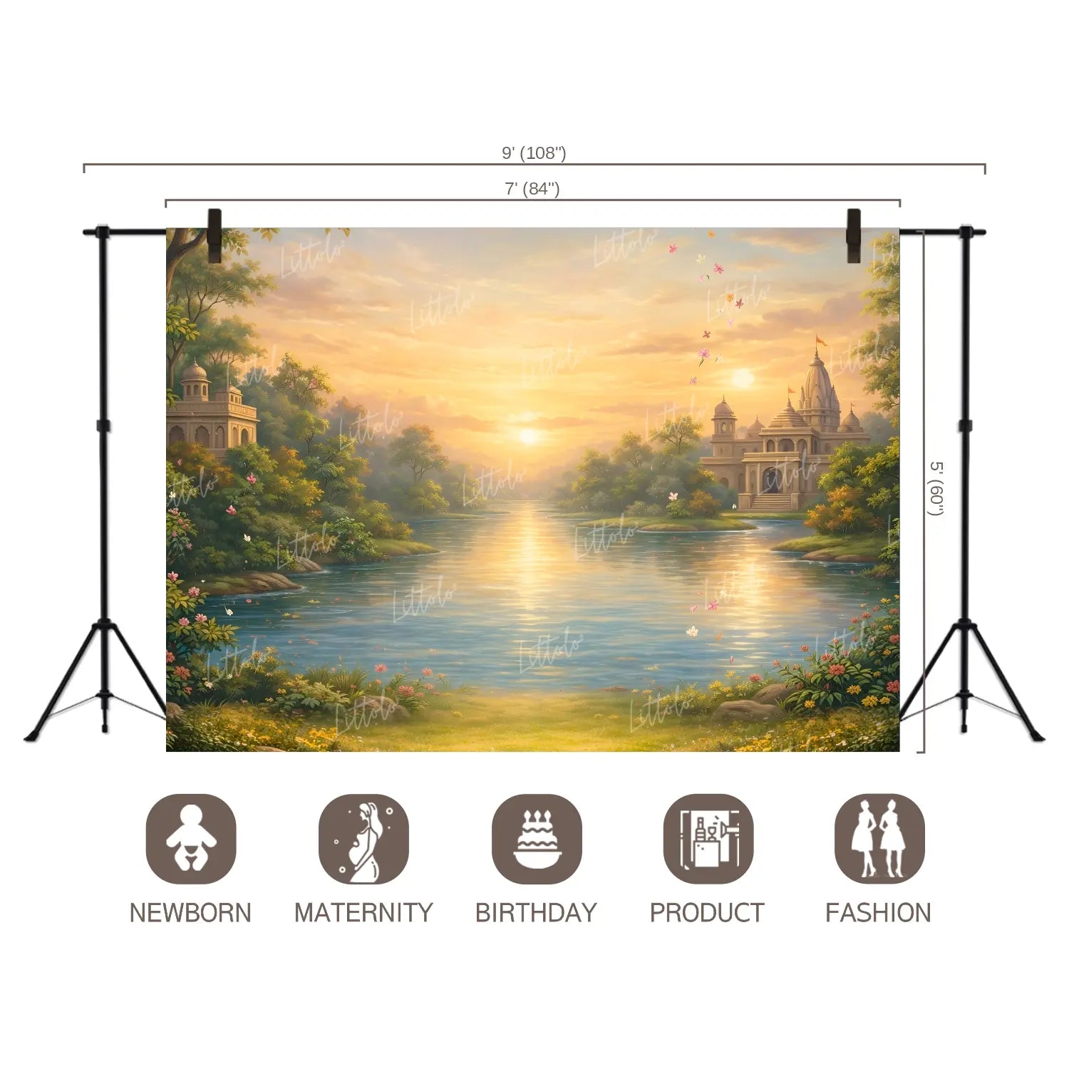 LB1608W Vrindavan Yamuna Ghat Sunrise Wall Backdrop