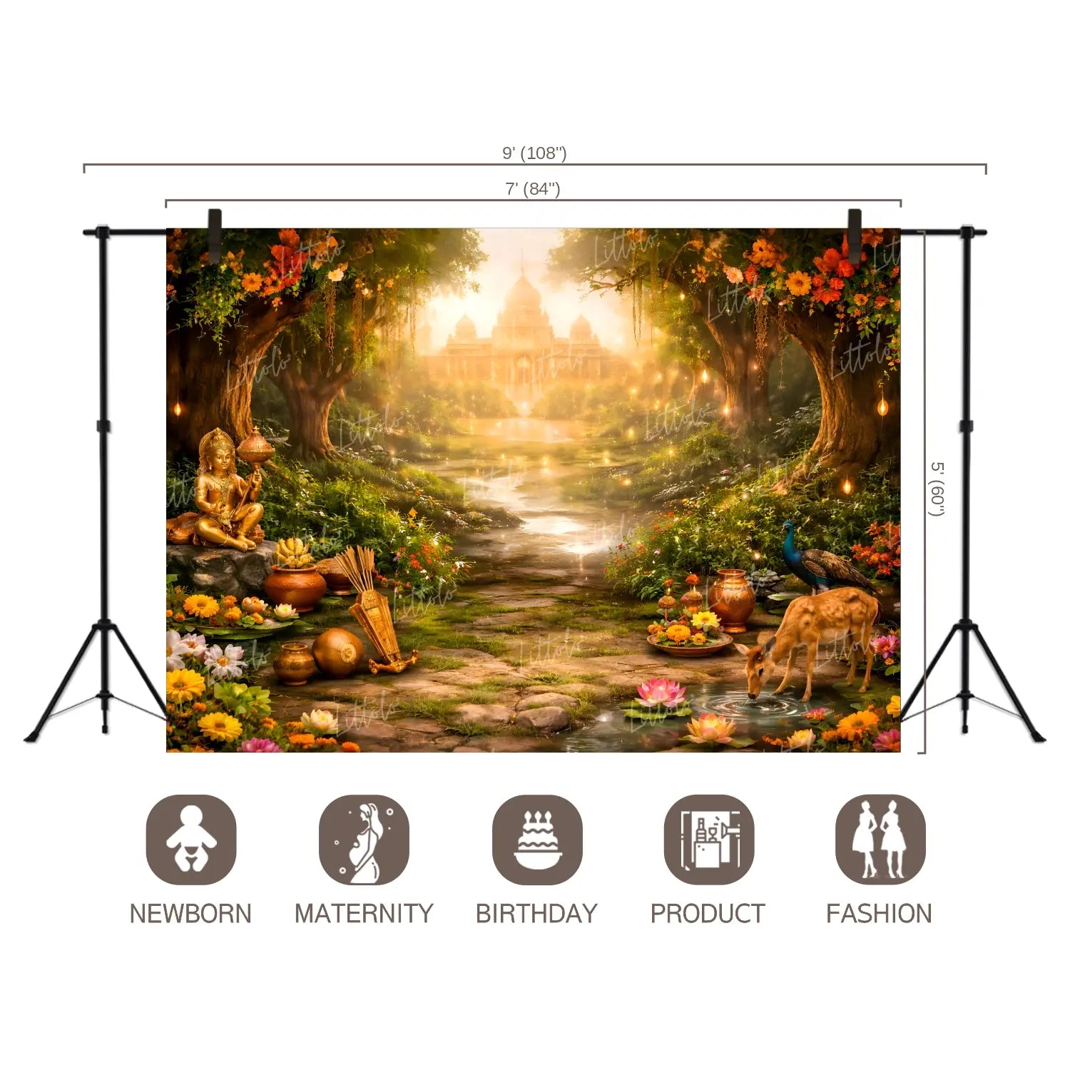 LB1609W Divine Garden Path Ram Navami Festival Backdrop