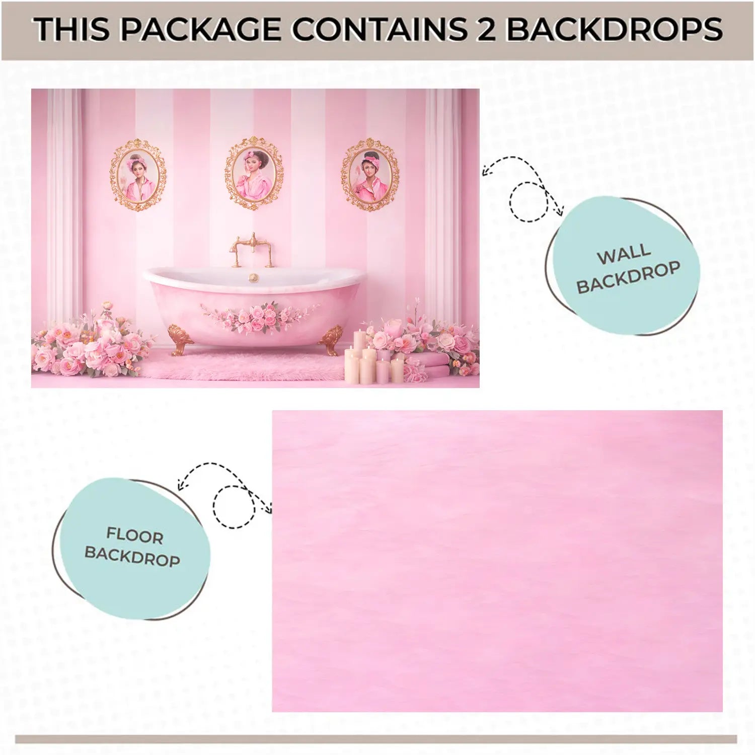 LB1621C Royal Pink Portrait Bath Theme Wall & Floor Backdrop (2 Pcs)