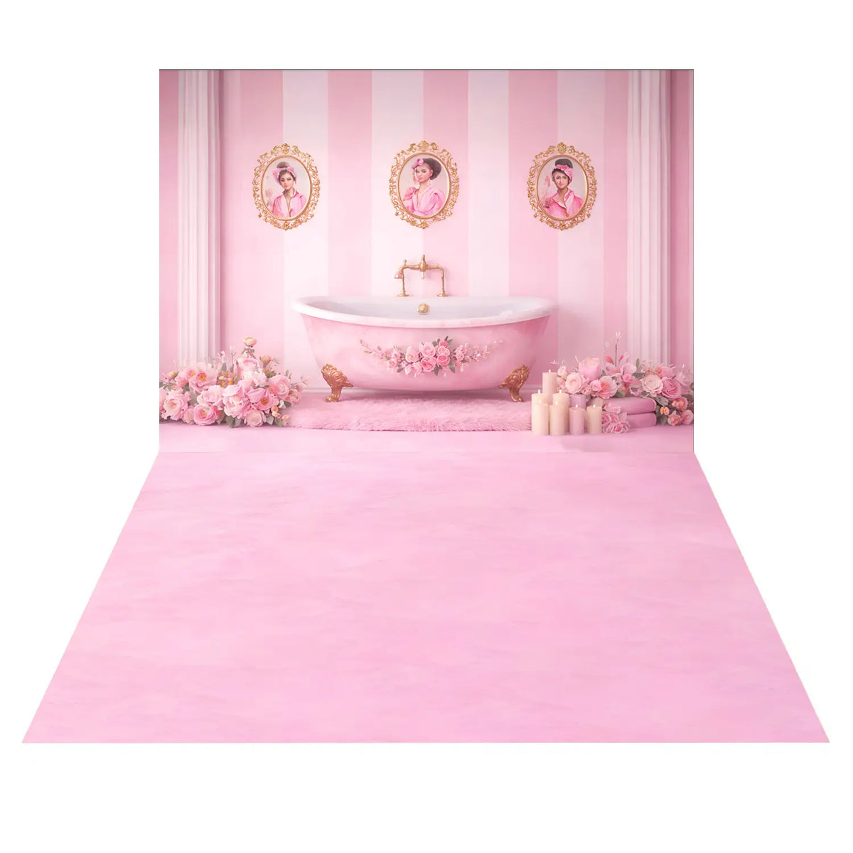 LB1621C Royal Pink Portrait Bath Theme Wall & Floor Backdrop (2 Pcs)