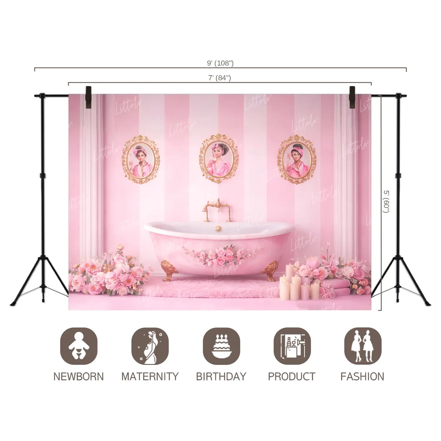 LB1621C Royal Pink Portrait Bath Theme Wall & Floor Backdrop (2 Pcs)