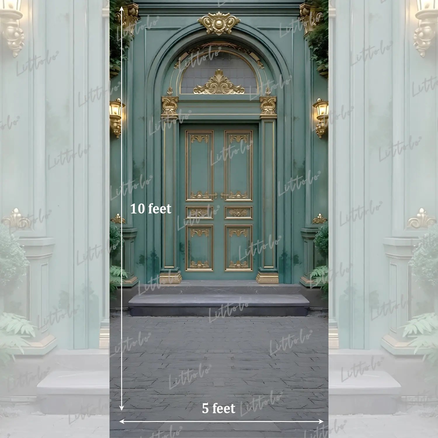 LB1632 Moon Night Vintage Green Palace Door Garden Maternity Backdrop