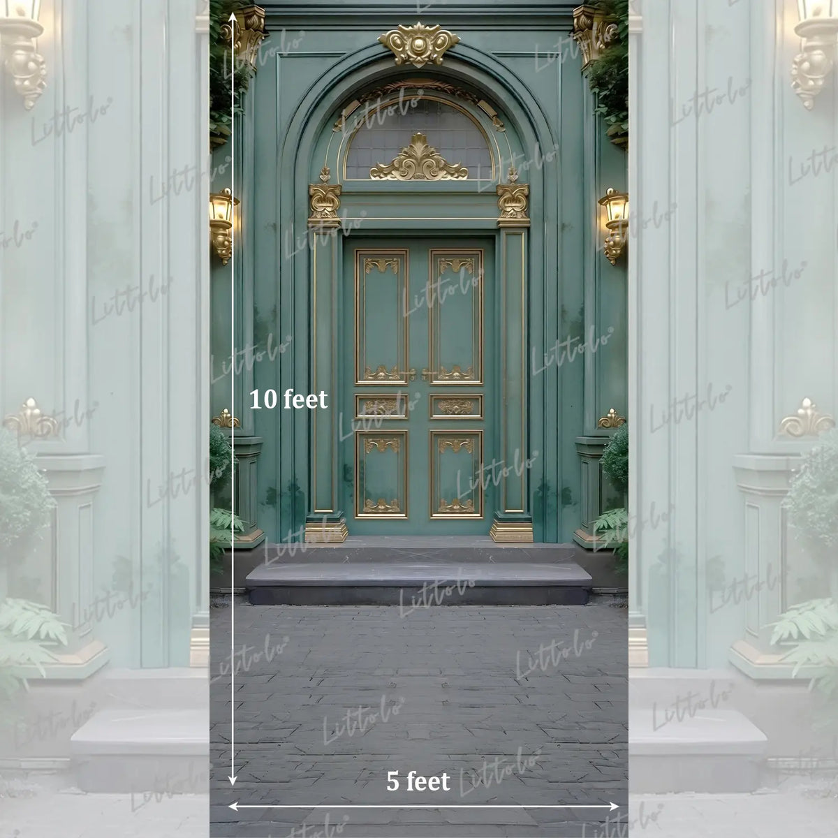LB1632 Moon Night Vintage Green Palace Door Garden Maternity Backdrop