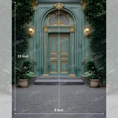 LB1632 Moon Night Vintage Green Palace Door Garden Maternity Backdrop