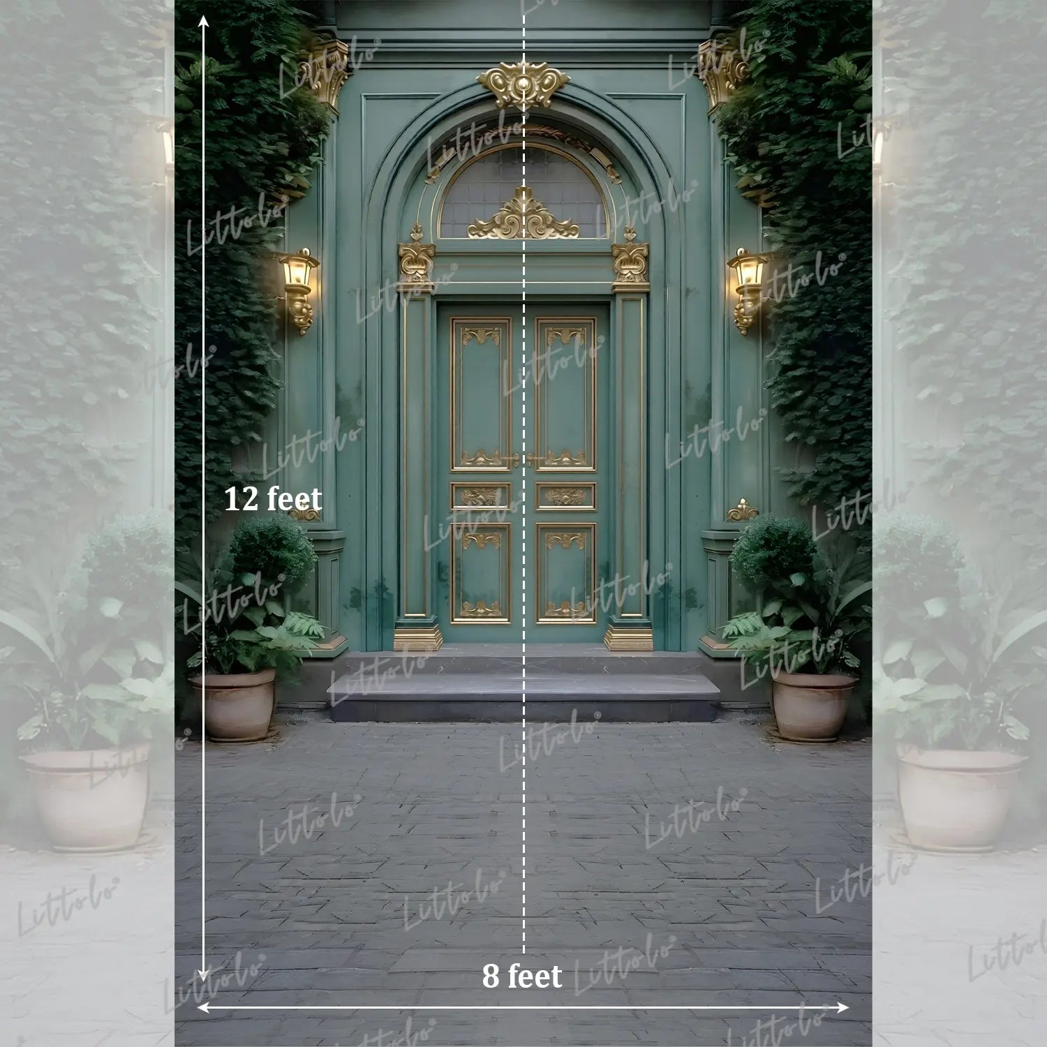 LB1632 Moon Night Vintage Green Palace Door Garden Maternity Backdrop