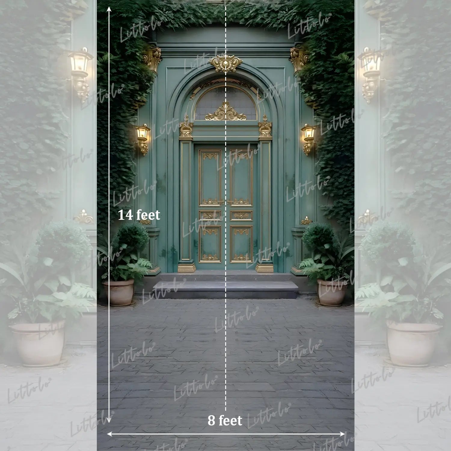 LB1632 Moon Night Vintage Green Palace Door Garden Maternity Backdrop