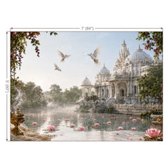 LB1642W Janmashtami Lotus Pond Temple Wall Backdrop