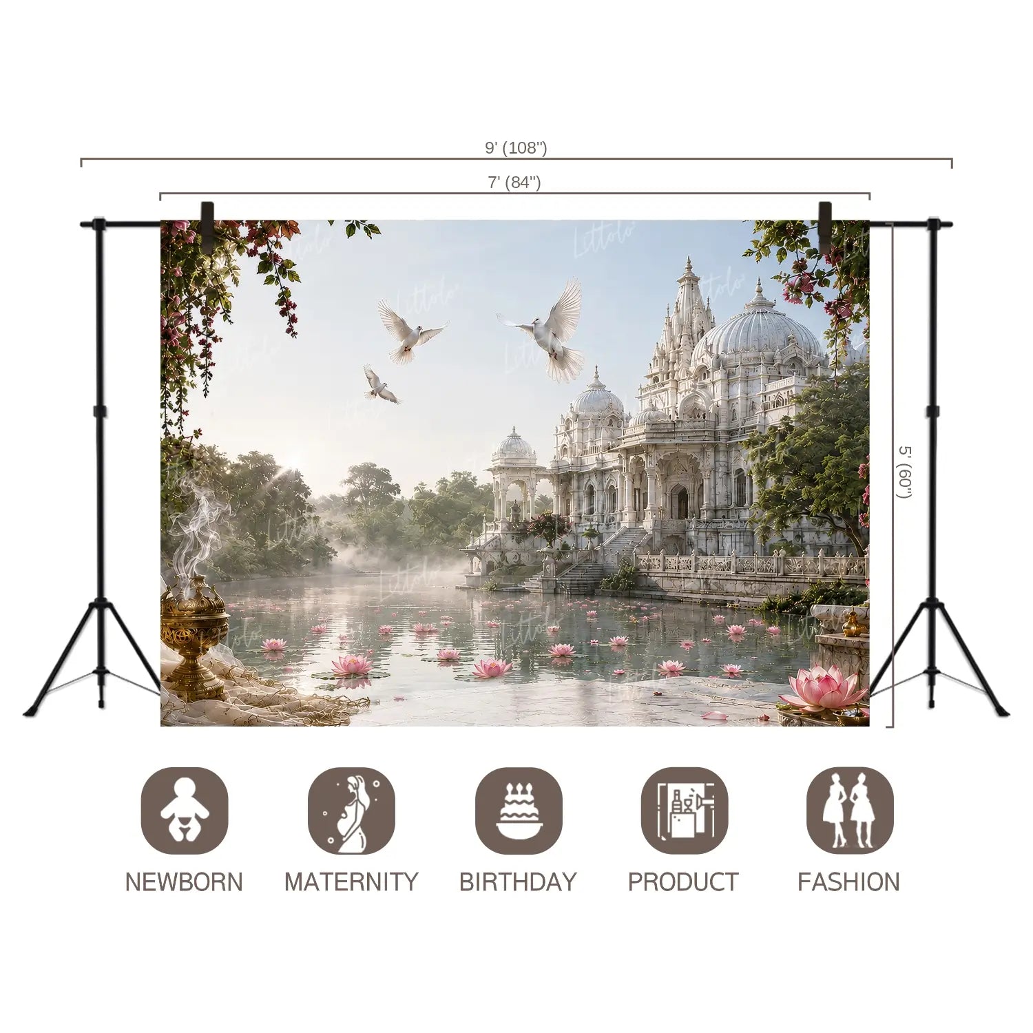 LB1642C Janmashtami Lotus Pond Temple Floor & Wall Duodrop (2 Pcs)