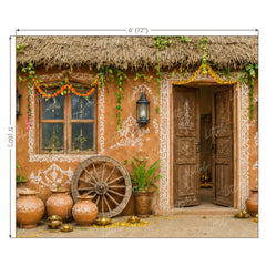 LB1643W Krishna Gokul Village Hut Wall Backdrop
