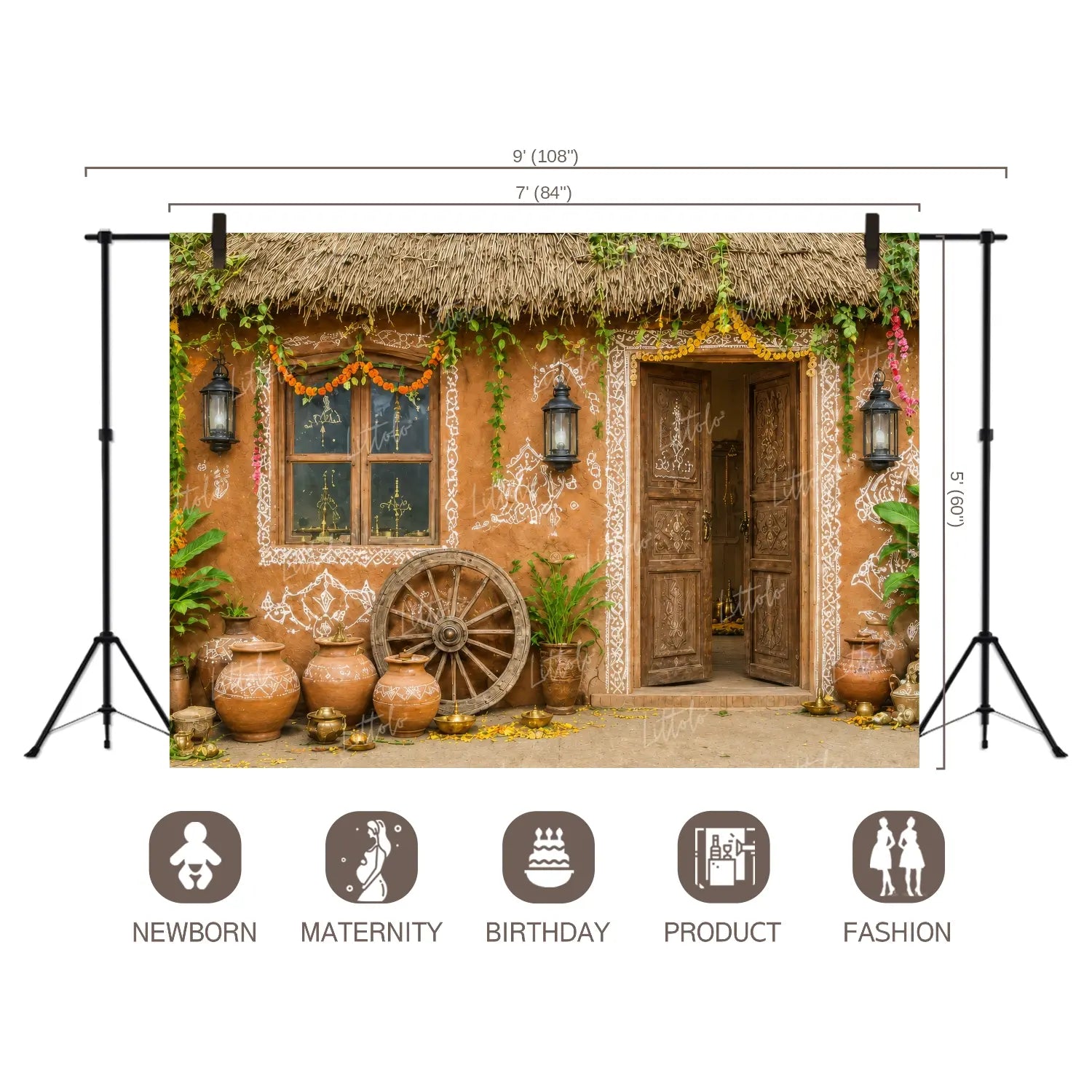 LB1643C Krishna Gokul Village Hut Floor & Wall Duodrop (2 Pcs)