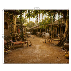 LB1644W Divine Krishna Gokul Village Wall Backdrop