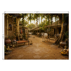 LB1644W Divine Krishna Gokul Village Wall Backdrop